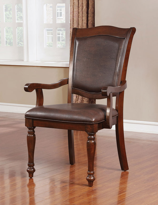 English Elm Luxurious Traditional Brown Cherry Dining Arm Chairs Set of 2 — Solid Wood Turned Legs, Espresso Leatherette Seats, Cushioned Comfort, 24.5"W x 39"H B011P225590