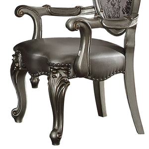 English Elm Silver Oval-Back Arm Chairs (Set of 2) with Leaf Crown Motif, Silver PU & Floral Fabric, Nailhead Trim B062P209288