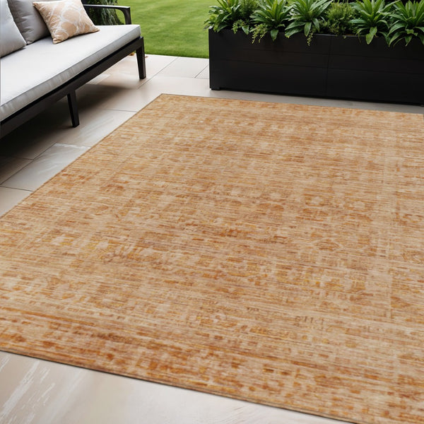 HomeRoots 5' Coral and Peach Abstract Area Rug - Washable, Durable, Indoor/Outdoor Design for Modern Spaces 620606