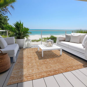 HomeRoots 5' Coral and Peach Abstract Area Rug - Washable, Durable, Indoor/Outdoor Design for Modern Spaces 620606