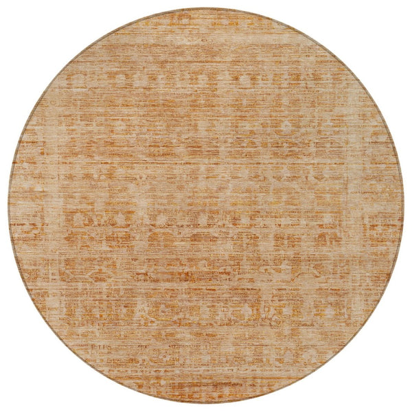 HomeRoots 8' Coral and Peach Round Area Rug - Stylish Abstract Design, Durable & Washable for Indoor/Outdoor Use 620607