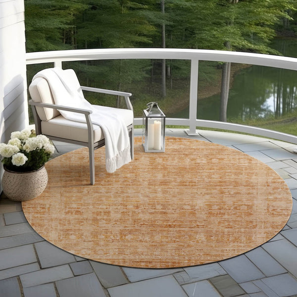 HomeRoots 8' Coral and Peach Round Area Rug - Stylish Abstract Design, Durable & Washable for Indoor/Outdoor Use 620607