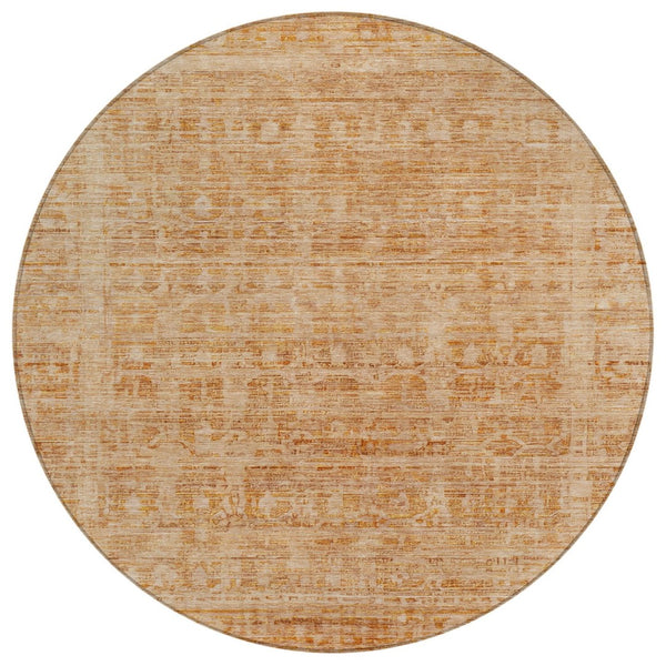 HomeRoots 8' Coral and Peach Round Area Rug - Stylish Abstract Design, Durable & Washable for Indoor/Outdoor Use 620607