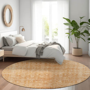 HomeRoots 8' Coral and Peach Round Area Rug - Stylish Abstract Design, Durable & Washable for Indoor/Outdoor Use 620607