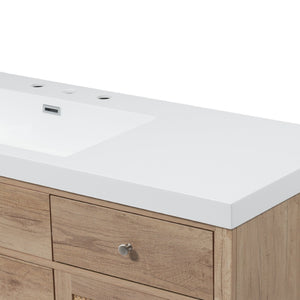 English Elm 60" Boutique Bathroom Vanity Rattan Doors Soft Close Drawers Smc Sink Pine Legs Natural Wood N817P397678N