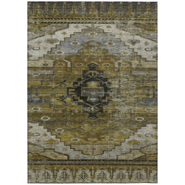 HomeRoots 5' Indoor Outdoor Tribal Area Rug in Brown, Ivory & Gray - Stylish, Washable, & Durable Design! 620642