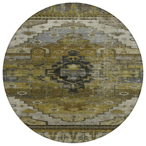 HomeRoots 8' Round Tribal Area Rug - Washable, Durable, and Stylish for Indoor & Outdoor Spaces, Brown/Gray/Ivory 620643