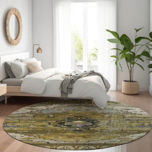 HomeRoots 8' Round Tribal Area Rug - Washable, Durable, and Stylish for Indoor & Outdoor Spaces, Brown/Gray/Ivory 620643
