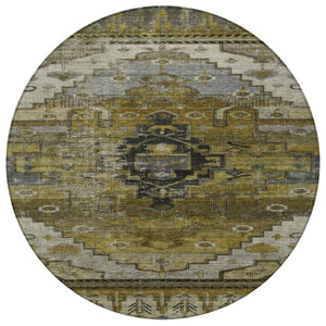HomeRoots 8' Round Tribal Area Rug - Washable, Durable, and Stylish for Indoor & Outdoor Spaces, Brown/Gray/Ivory 620643