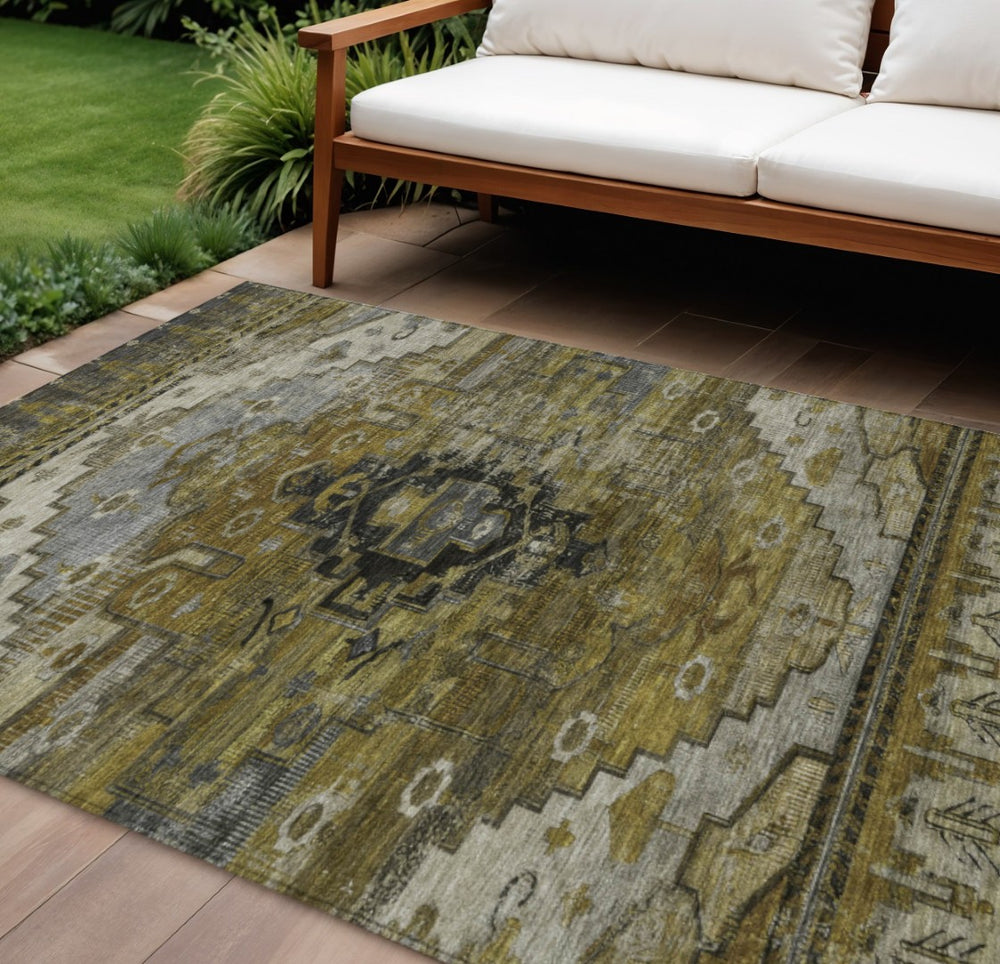 HomeRoots 8' X 10' Tribal Washable Area Rug in Brown, Ivory & Gray – Ideal for Indoor & Outdoor Use! 620644