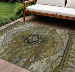 HomeRoots 8' X 10' Tribal Washable Area Rug in Brown, Ivory & Gray – Ideal for Indoor & Outdoor Use! 620644