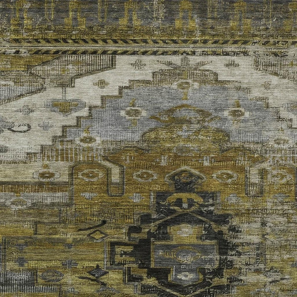 HomeRoots 9' X 12' Brown Ivory Gray Tribal Washable Area Rug – Durable, Stylish, Perfect for Indoors & Outdoors! 620645