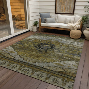 HomeRoots 10' Stylish Brown Ivory Gray Tribal Area Rug - Durable, Washable, Indoor & Outdoor Use, Perfect for High-Traffic Spaces 620646