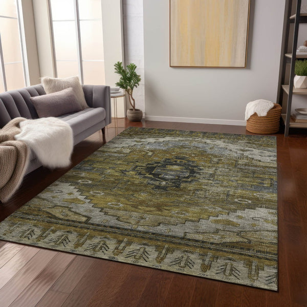 HomeRoots 10' Stylish Brown Ivory Gray Tribal Area Rug - Durable, Washable, Indoor & Outdoor Use, Perfect for High-Traffic Spaces 620646
