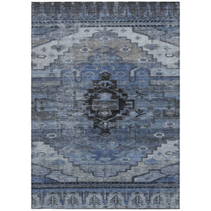 HomeRoots 5' Washable Blue Ivory Gray Tribal Area Rug - Durable Indoor Outdoor Design for Every Space! 620648