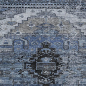 HomeRoots 5' Washable Blue Ivory Gray Tribal Area Rug - Durable Indoor Outdoor Design for Every Space! 620648