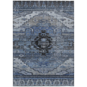 HomeRoots 5' Washable Blue Ivory Gray Tribal Area Rug - Durable Indoor Outdoor Design for Every Space! 620648