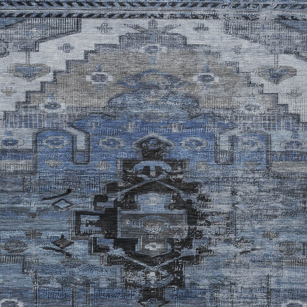 HomeRoots 5' Washable Blue Ivory Gray Tribal Area Rug - Durable Indoor Outdoor Design for Every Space! 620648