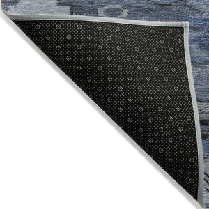 HomeRoots 8' Round Tribal Area Rug - Durable Blue, Ivory & Gray Geometric Design for Indoor & Outdoor Use 620649