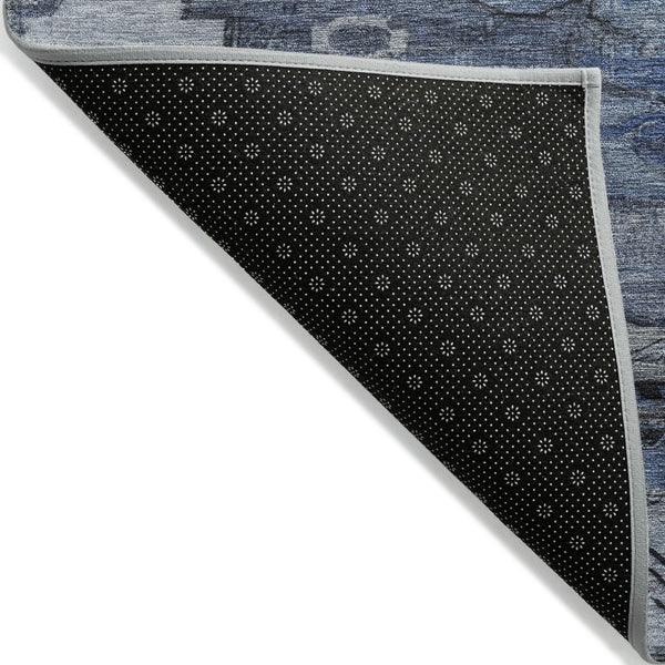 HomeRoots 8' Round Tribal Area Rug - Durable Blue, Ivory & Gray Geometric Design for Indoor & Outdoor Use 620649