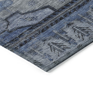 HomeRoots 8' Round Tribal Area Rug - Durable Blue, Ivory & Gray Geometric Design for Indoor & Outdoor Use 620649