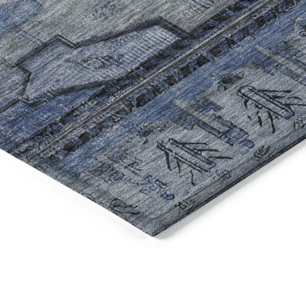 HomeRoots 8' Round Tribal Area Rug - Durable Blue, Ivory & Gray Geometric Design for Indoor & Outdoor Use 620649