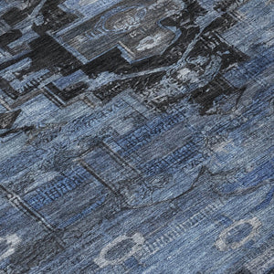 HomeRoots 8' Round Tribal Area Rug - Durable Blue, Ivory & Gray Geometric Design for Indoor & Outdoor Use 620649