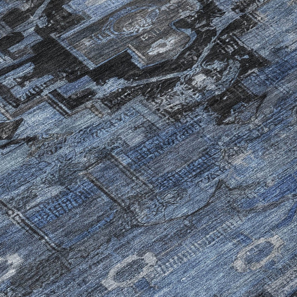 HomeRoots 8' Round Tribal Area Rug - Durable Blue, Ivory & Gray Geometric Design for Indoor & Outdoor Use 620649