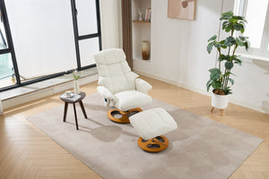 English Elm 010-Ergonomic Recliner Chair with Ottoman — 360° Swivel Lounge, Chenille Comfort, Heated Seat, Massage, Adjustable Backrest White W2636P262424