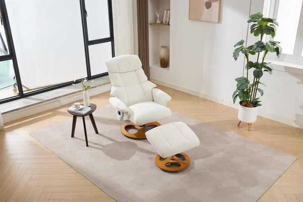 English Elm 010-Ergonomic Recliner Chair with Ottoman — 360° Swivel Lounge, Chenille Comfort, Heated Seat, Massage, Adjustable Backrest White W2636P262424