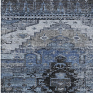 HomeRoots 8' Blue Ivory Gray Tribal Washable Indoor Outdoor Area Rug - Durable, Stylish & Easy to Clean! 620650