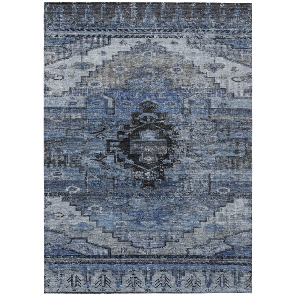 HomeRoots 8' Blue Ivory Gray Tribal Washable Indoor Outdoor Area Rug - Durable, Stylish & Easy to Clean! 620650