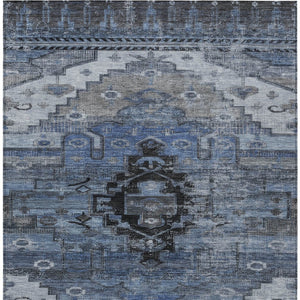 HomeRoots 8' Blue Ivory Gray Tribal Washable Indoor Outdoor Area Rug - Durable, Stylish & Easy to Clean! 620650
