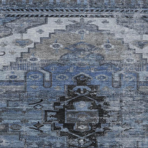 HomeRoots 10' Blue Ivory Gray Tribal Area Rug - Stylish, Washable, Indoor/Outdoor Design for Any Space! 620652