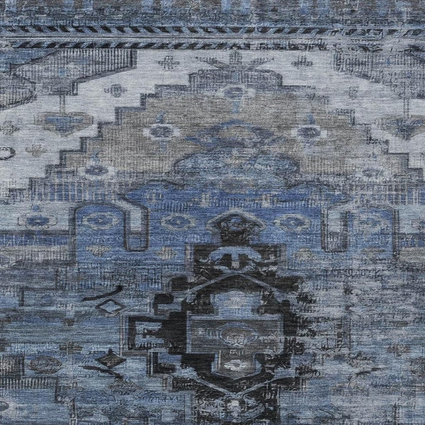 HomeRoots 10' Blue Ivory Gray Tribal Area Rug - Stylish, Washable, Indoor/Outdoor Design for Any Space! 620652