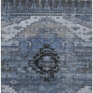 HomeRoots 10' Blue Ivory Gray Tribal Area Rug - Stylish, Washable, Indoor/Outdoor Design for Any Space! 620652