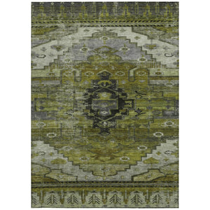 HomeRoots 5' Stylish Olive Green Ivory Gray Tribal Washable Area Rug for Indoor & Outdoor High-Traffic Spaces 620654