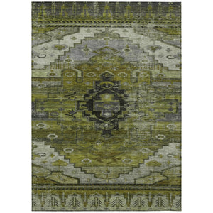 HomeRoots 5' Stylish Olive Green Ivory Gray Tribal Washable Area Rug for Indoor & Outdoor High-Traffic Spaces 620654