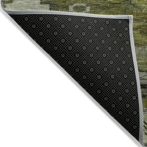 HomeRoots 5' Stylish Olive Green Ivory Gray Tribal Washable Area Rug for Indoor & Outdoor High-Traffic Spaces 620654