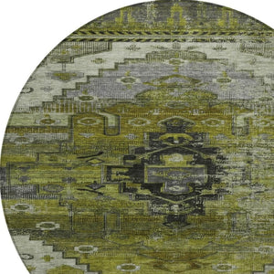 HomeRoots 8' Olive Green Tribal Round Rug - Stylish, Washable Indoor/Outdoor Area Rug for Modern Spaces 620655
