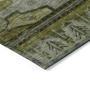 HomeRoots 8' Olive Green Tribal Round Rug - Stylish, Washable Indoor/Outdoor Area Rug for Modern Spaces 620655