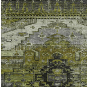 HomeRoots 9' Stylish Olive Green Tribal Area Rug - Washable, Durable, Perfect for Indoor & Outdoor Spaces! 620657