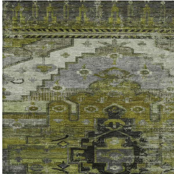 HomeRoots 9' Stylish Olive Green Tribal Area Rug - Washable, Durable, Perfect for Indoor & Outdoor Spaces! 620657