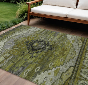 HomeRoots 10' Tribal Washable Area Rug in Olive Green, Ivory & Gray - Indoor/Outdoor, Durable & Versatile Design 620658