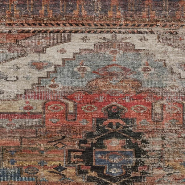 HomeRoots 5' X 8' Tribal Area Rug in Rust, Ivory & Gray - Washable, Durable for Indoor & Outdoor Spaces! 620660