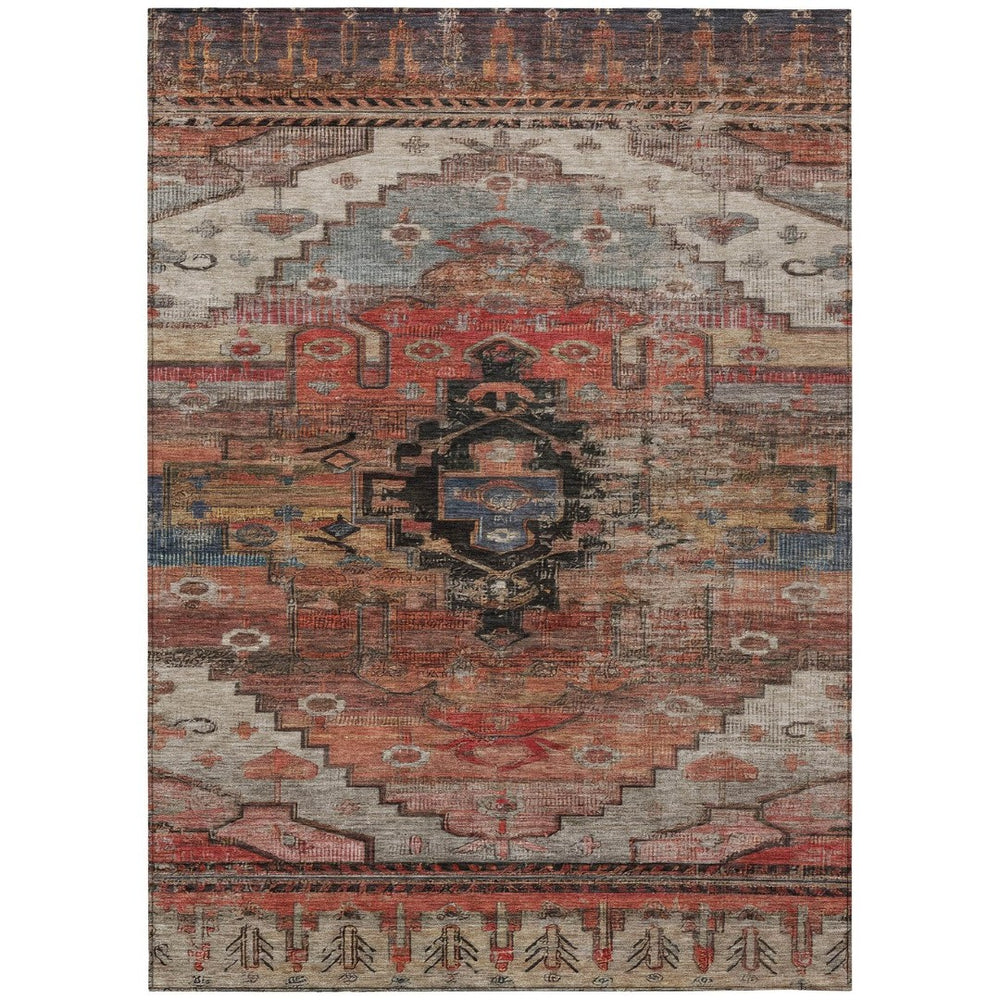 HomeRoots 5' X 8' Tribal Area Rug in Rust, Ivory & Gray - Washable, Durable for Indoor & Outdoor Spaces! 620660