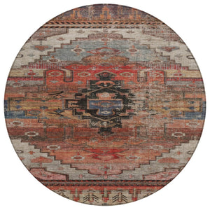 HomeRoots 8' Round Tribal Washable Area Rug in Rust, Ivory & Gray - Stylish, Durable for Indoor & Outdoor Use 620661