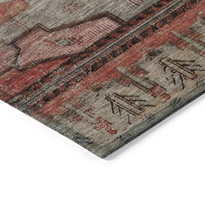 HomeRoots 8' Round Tribal Washable Area Rug in Rust, Ivory & Gray - Stylish, Durable for Indoor & Outdoor Use 620661