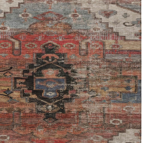 HomeRoots 8' X 10' Tribal Indoor Outdoor Area Rug in Rust, Ivory & Gray - Washable, Non-Slip, Stylish & Durable 620662