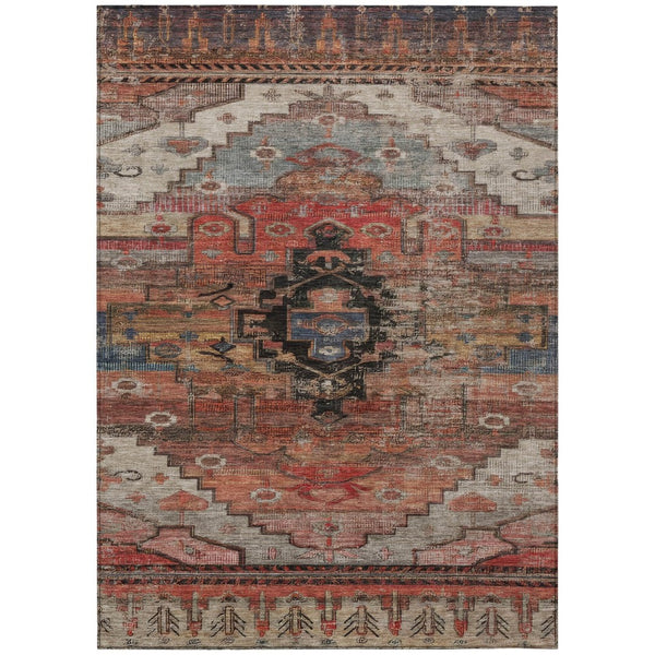 HomeRoots 9' X 12' Tribal Area Rug in Rust, Ivory & Gray - Washable, Durable for Indoor & Outdoor Spaces! 620663